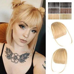 Clip in Air Bangs, BARSDAR 100% Human Hair Neat Bangs Extensions Golden Blonde